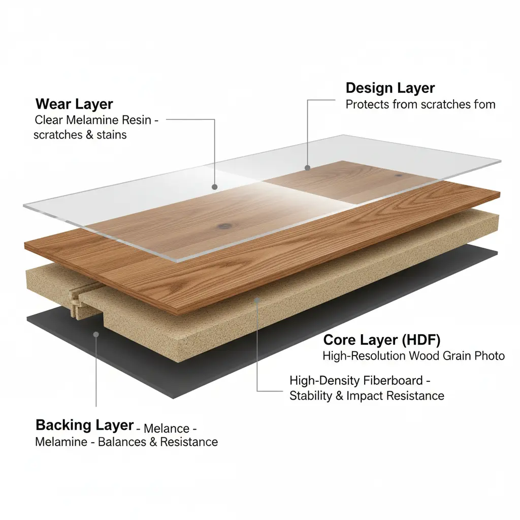 Layers of laminate flooring