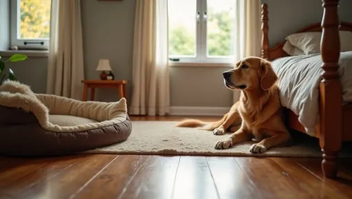 A_cozy_bedroom_with_warm_medium_brown_laminate_flooring_and_a_golden