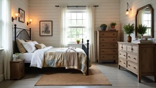 A_cozy_farmhouse_bedroom_with_distressed_grey_wood_laminate_flooring