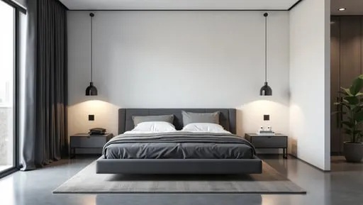 A_sleek_modern_bedroom_with_cool_grey_laminate_flooring_a_low