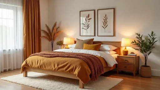 A_warm_cozy_master_bedroom_with_honey_golden_oak_laminate_flooring