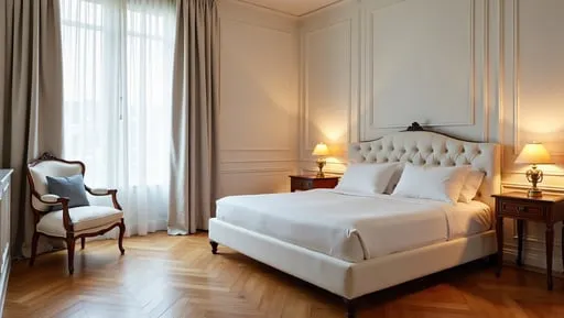 An_elegant_bedroom_with_warm_oak_herringbone_laminate_flooring